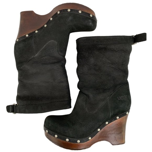 UGG Carnegie Black Suede & Shearling Lined Boots Size 9 1001317 Stud 6809 - Picture 12 of 14